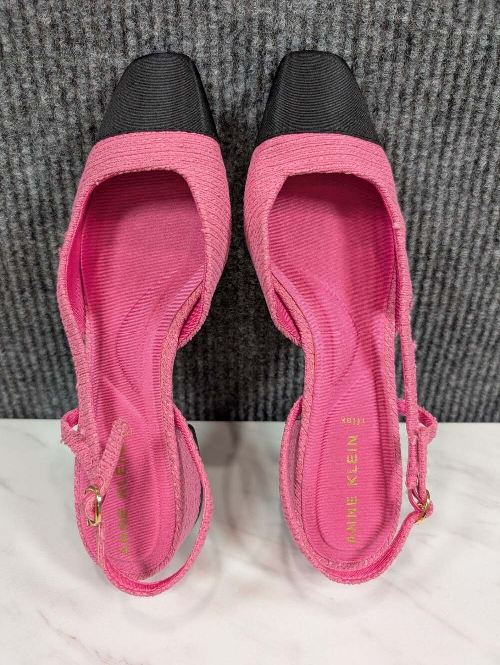 Anne Klein iFlex Pink and Black Cap-Toe Slingback Block Heel Pumps Sz 7.5